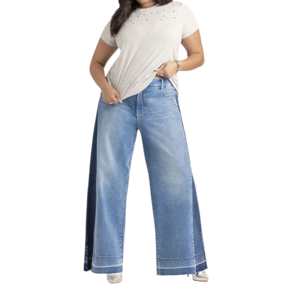 Jessica Simpson Freesia Wide Leg Jeans 24W High Rise Two-Tone Medium Wash NWT